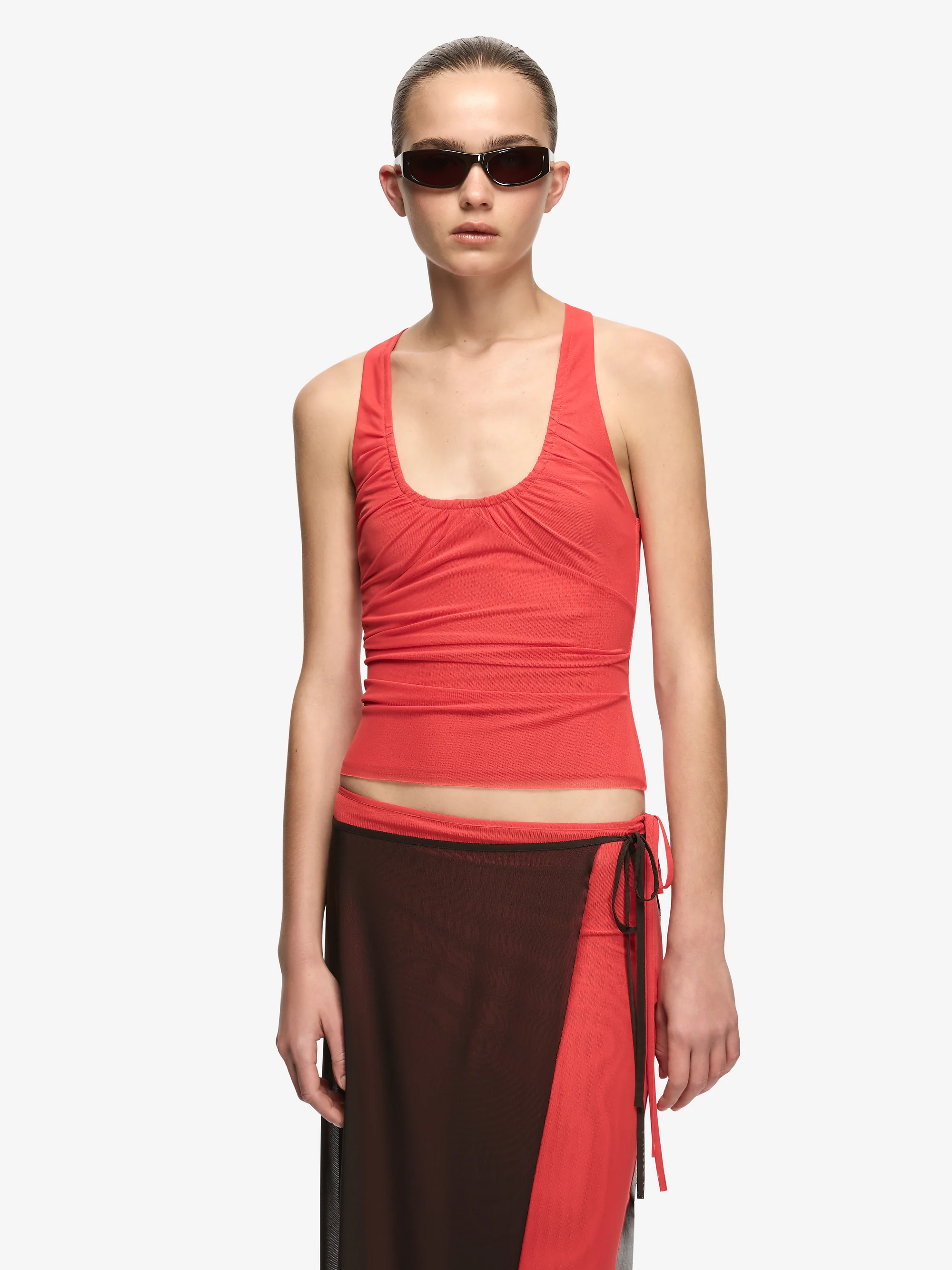 ALYNA CONTRAST SKIRT - BITTER CHOC/FLAME - Image 3