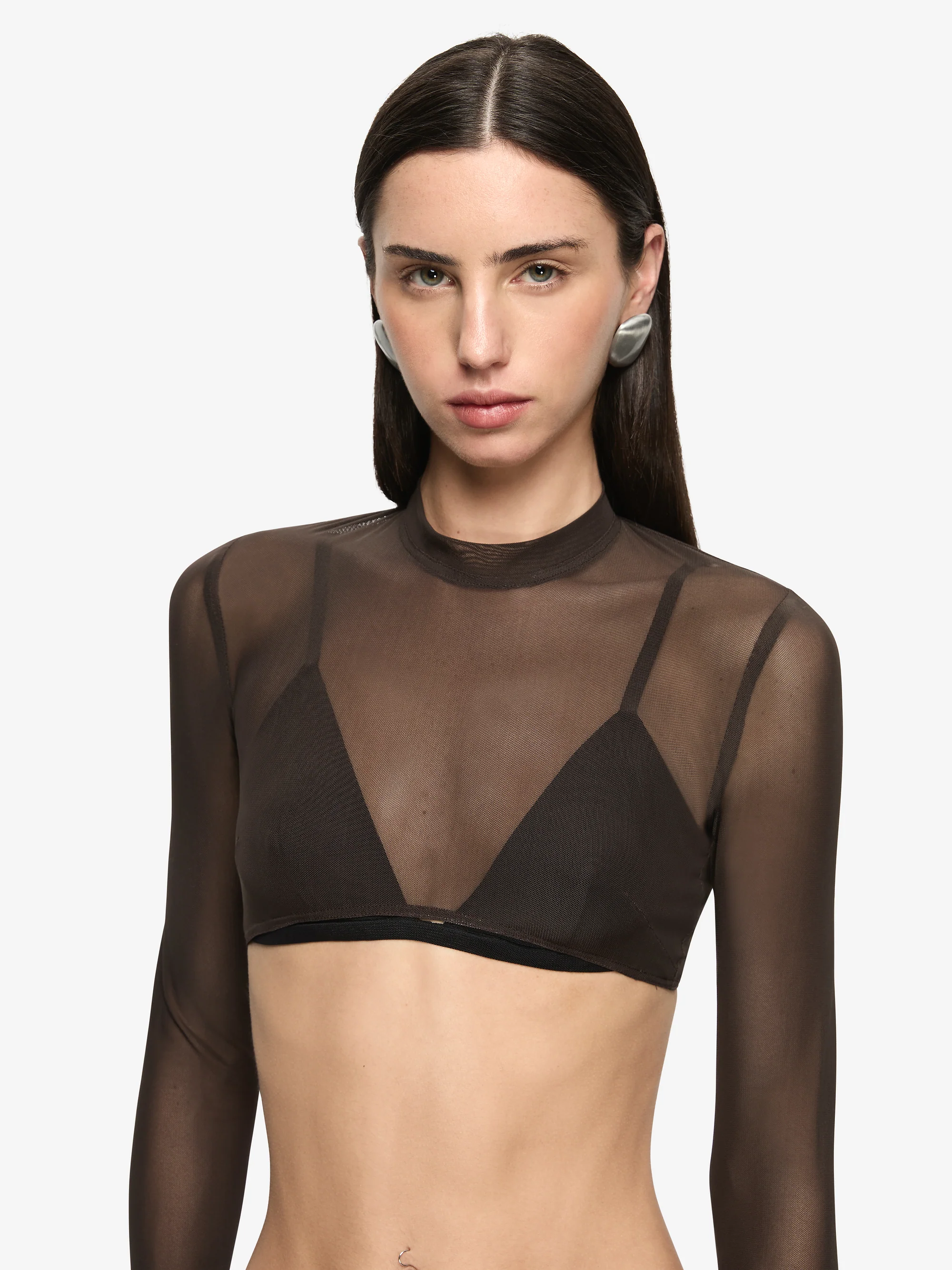 ALYNA LAYERED CROP TOP - BITTER CHOC/BLACK - Image 3