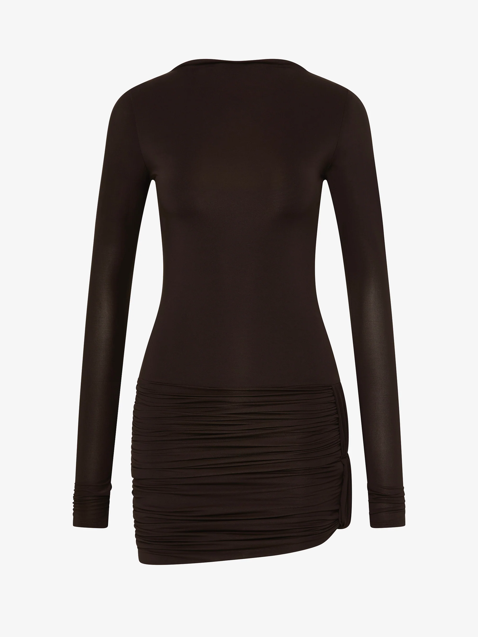 ANDREA LONG SLEEVE MINI DRESS  - DARK CHOCOLATE - Image 5