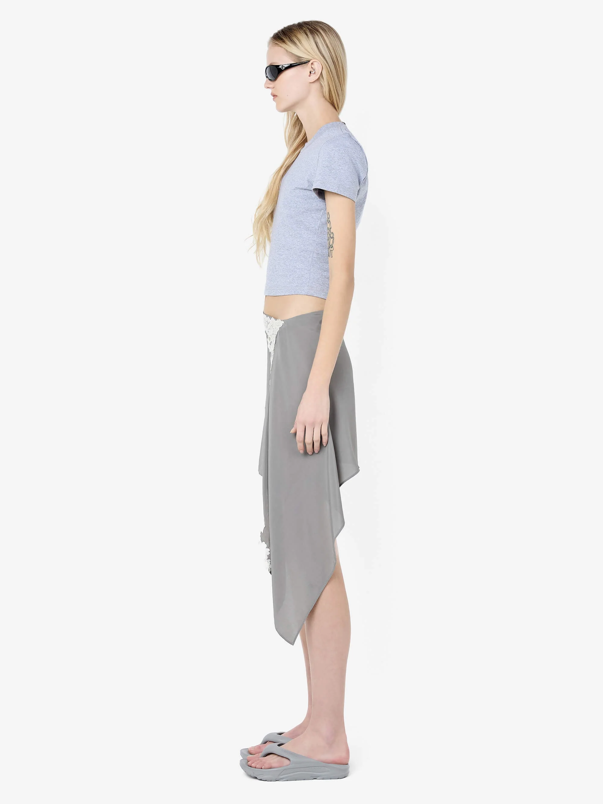 CHATEAU ASYM MINI SKIRT - SLATE GREY/IVORY - Image 3