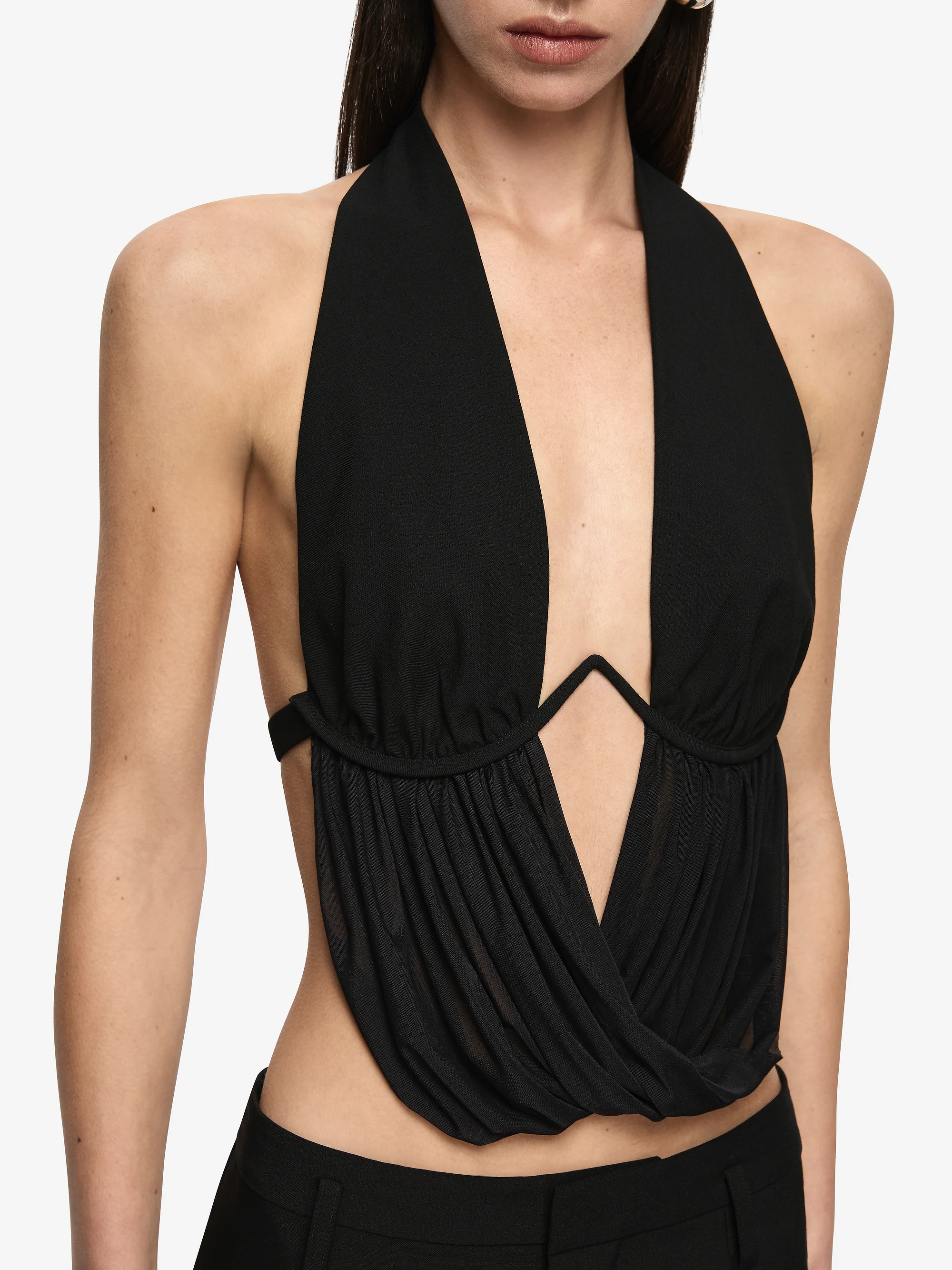 HENLEY DRAPE TOP - BLACK - Image 3