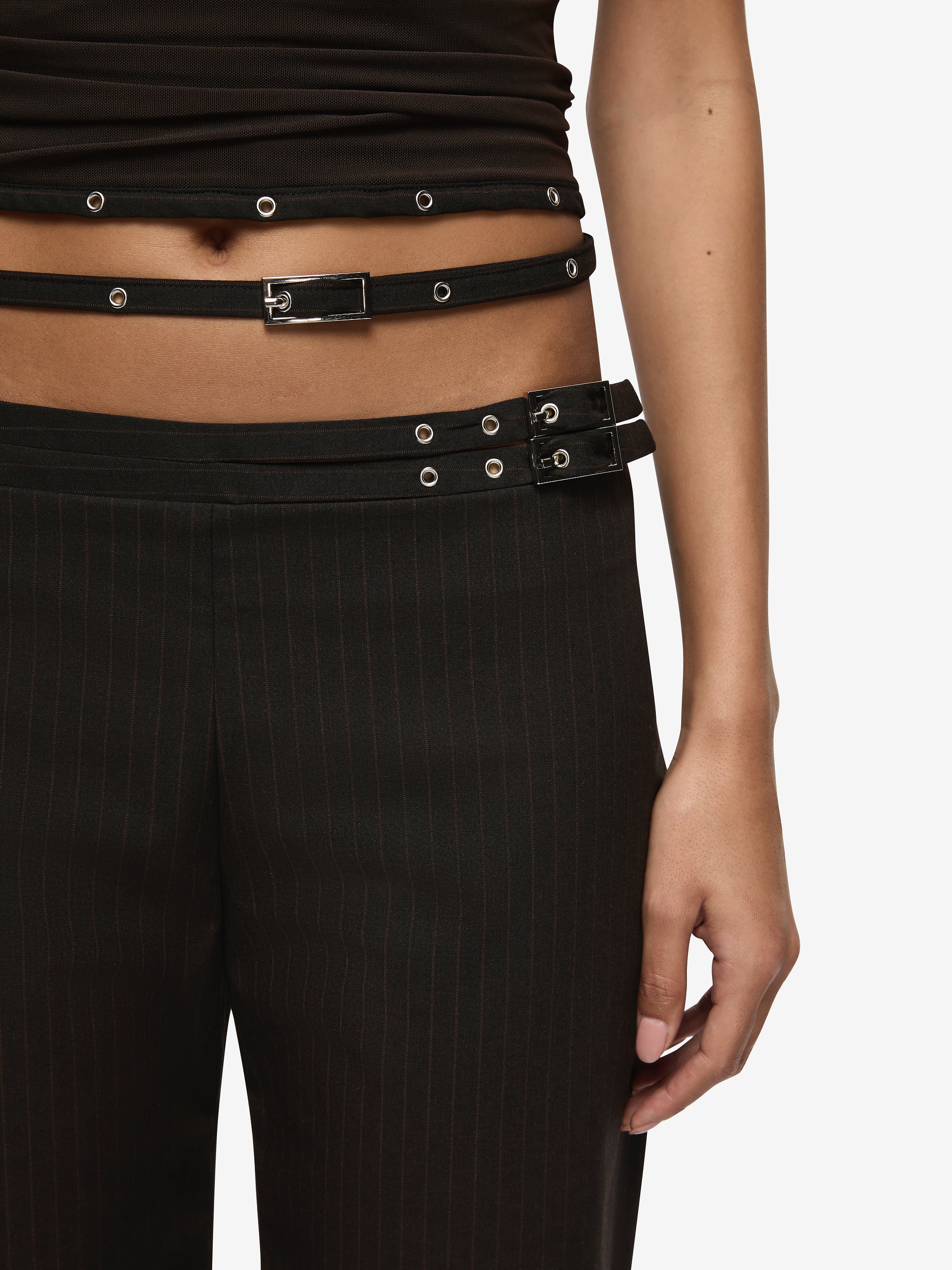 SAZRIEL BUCKLE PANT - CHOC/AMBER STRIPE - Image 2