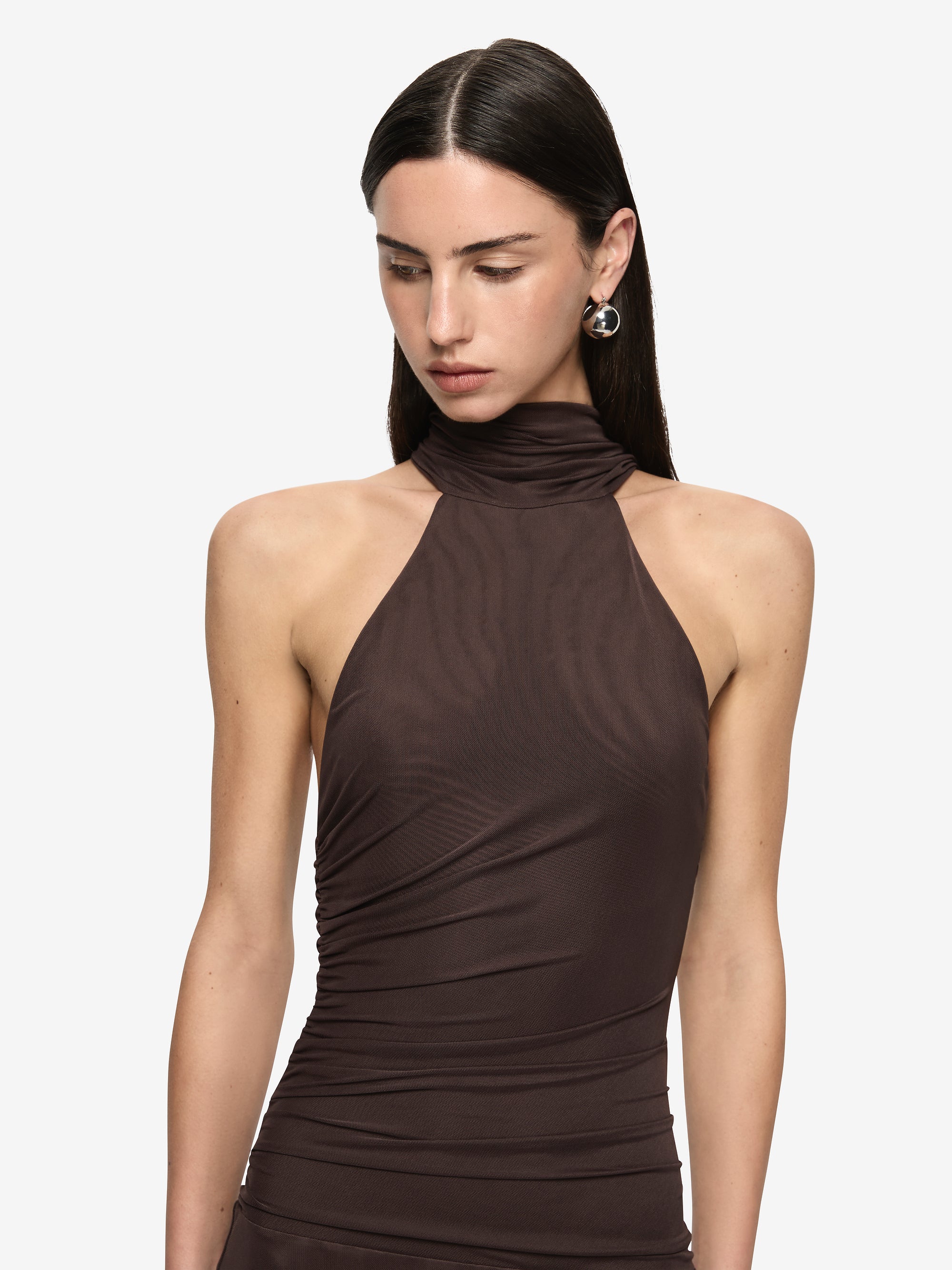 XANTHI HALTER MAXI DRESS - BITTER CHOC - Image 4